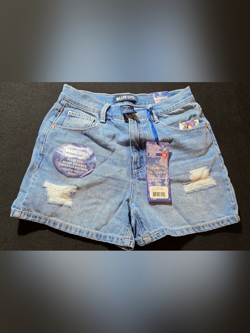 Blue Spice Blue Distressed High-Rise Denim Mom Shorts Girls Medium (10)